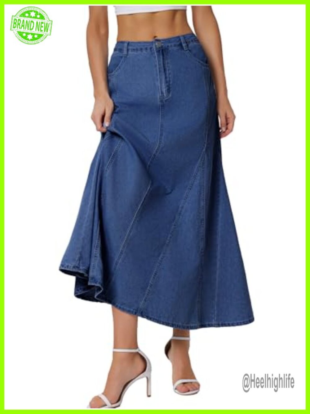 Womens Long Denim Fishtail Maxi Skirt Mermaid Elastic Waist